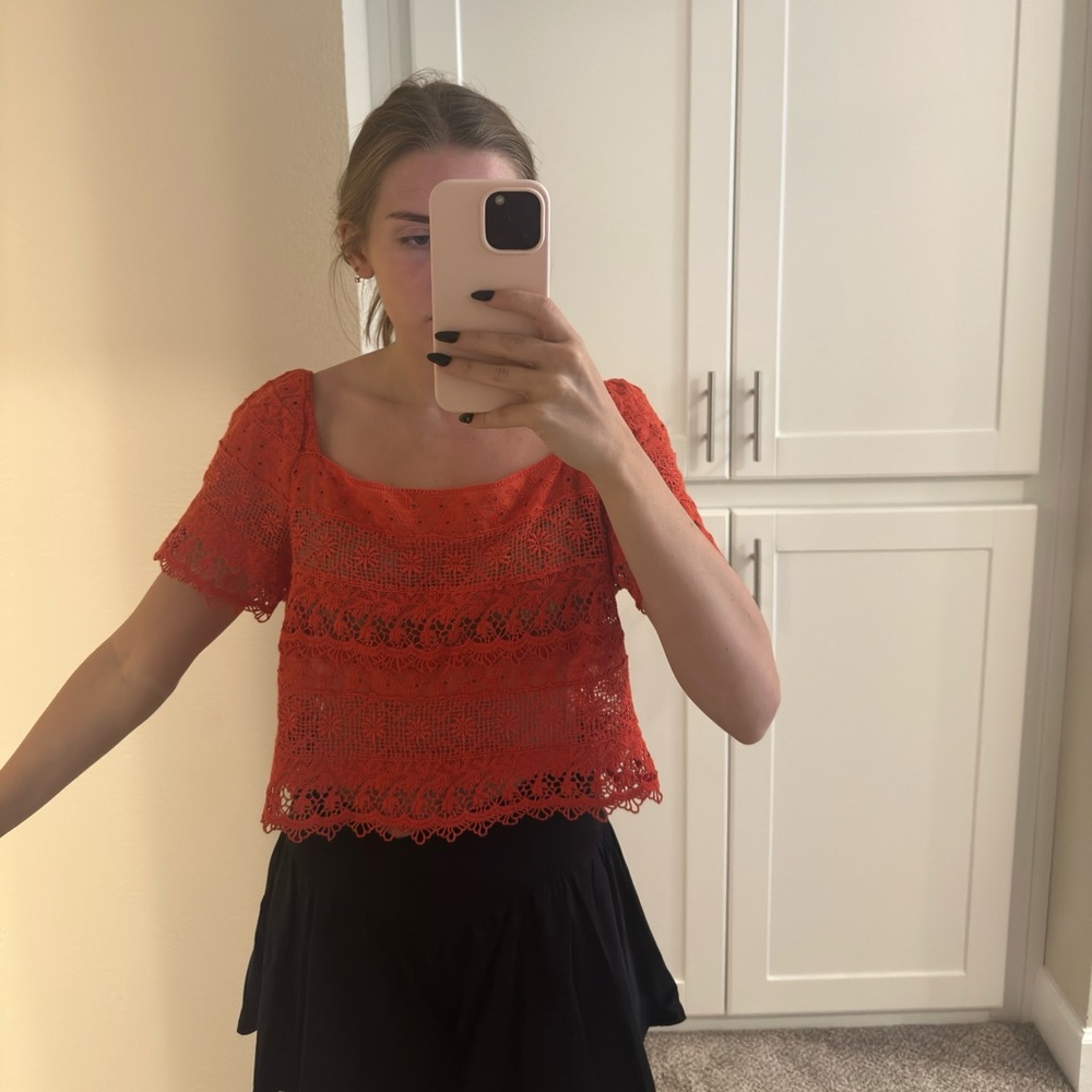 Orange Lace Free People Top - Picture 2 of 6
